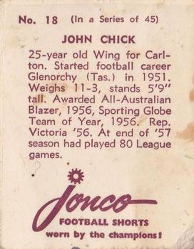 1957 Jonco Footy Shorts #18 John Chick Back